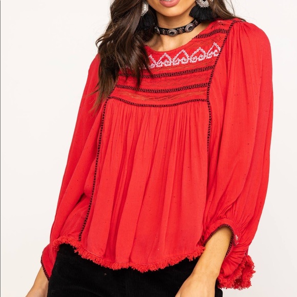 Free People Tops - Free People Long Sleeve Red Blouse